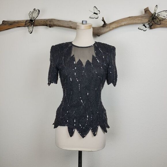 Stenay vintage beaded silk fitted top peplum hem - Picture 2 of 8